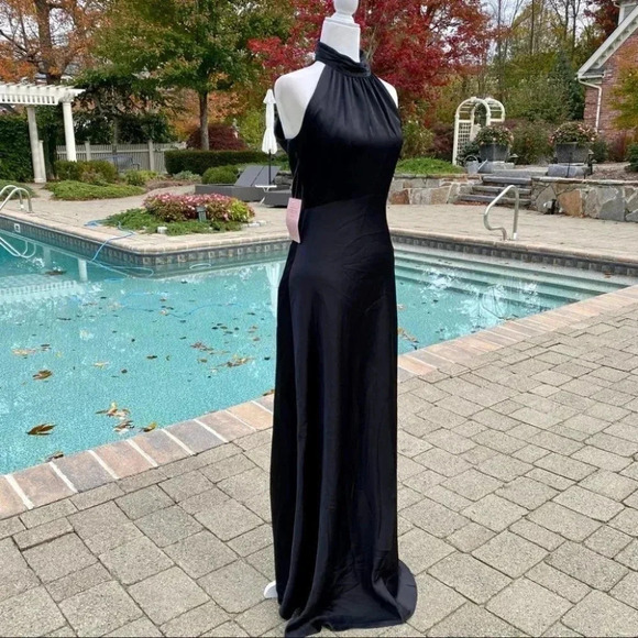 NWT Anthropologie BHLDN Esme Satin l Dress Long Wedding Guest Cocktail Black 8 - Picture 7 of 11